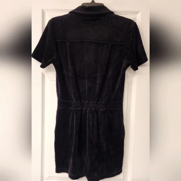 MONROW Velour short collard Romper in black size XS - Picture 6 of 14